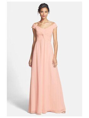 $300 ERIN erin fetherston Clarisse Off the Shoulder Front Twist Chiffon Gown 4